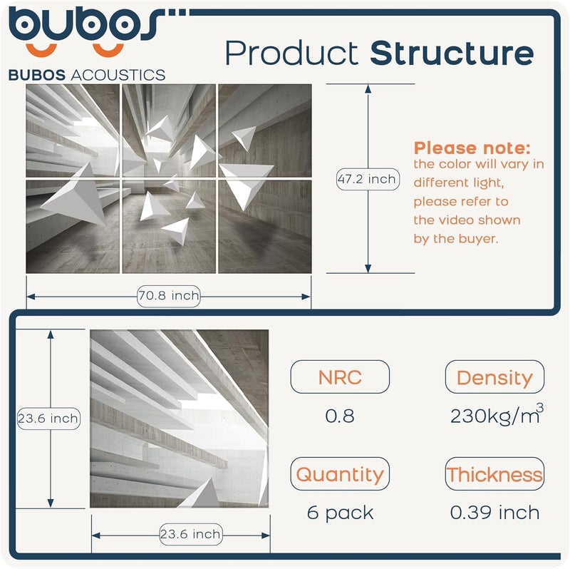 B Bubos 6 Pack Art Acoustic Panels Soundproof Wall Panel,70.8X47.2 Inches Large Sound Absorbing Panel,Self-Adhesive Decorative Acoustical Wall Panels, Acoustic Treatment for Home Office（Space） - Image 2
